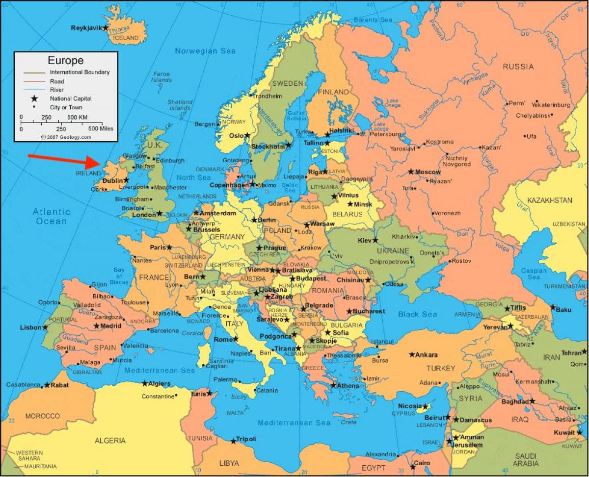 Ubicación de Irlanda en el mapa de Europa del Norte