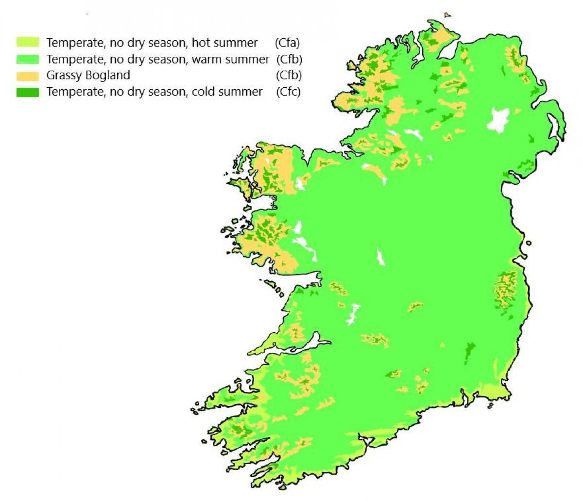Mapa de temperatura de Irlanda