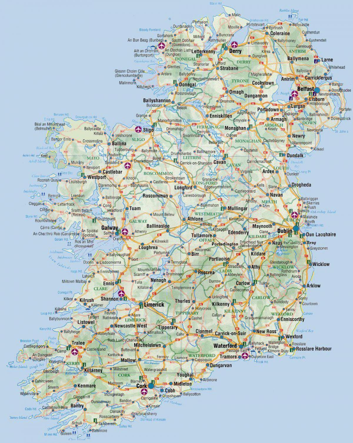 Mapa de los aeropuertos de Irlanda