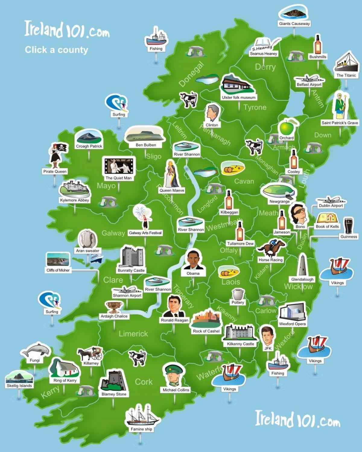 Mapa de atracciones turísticas de Irlanda