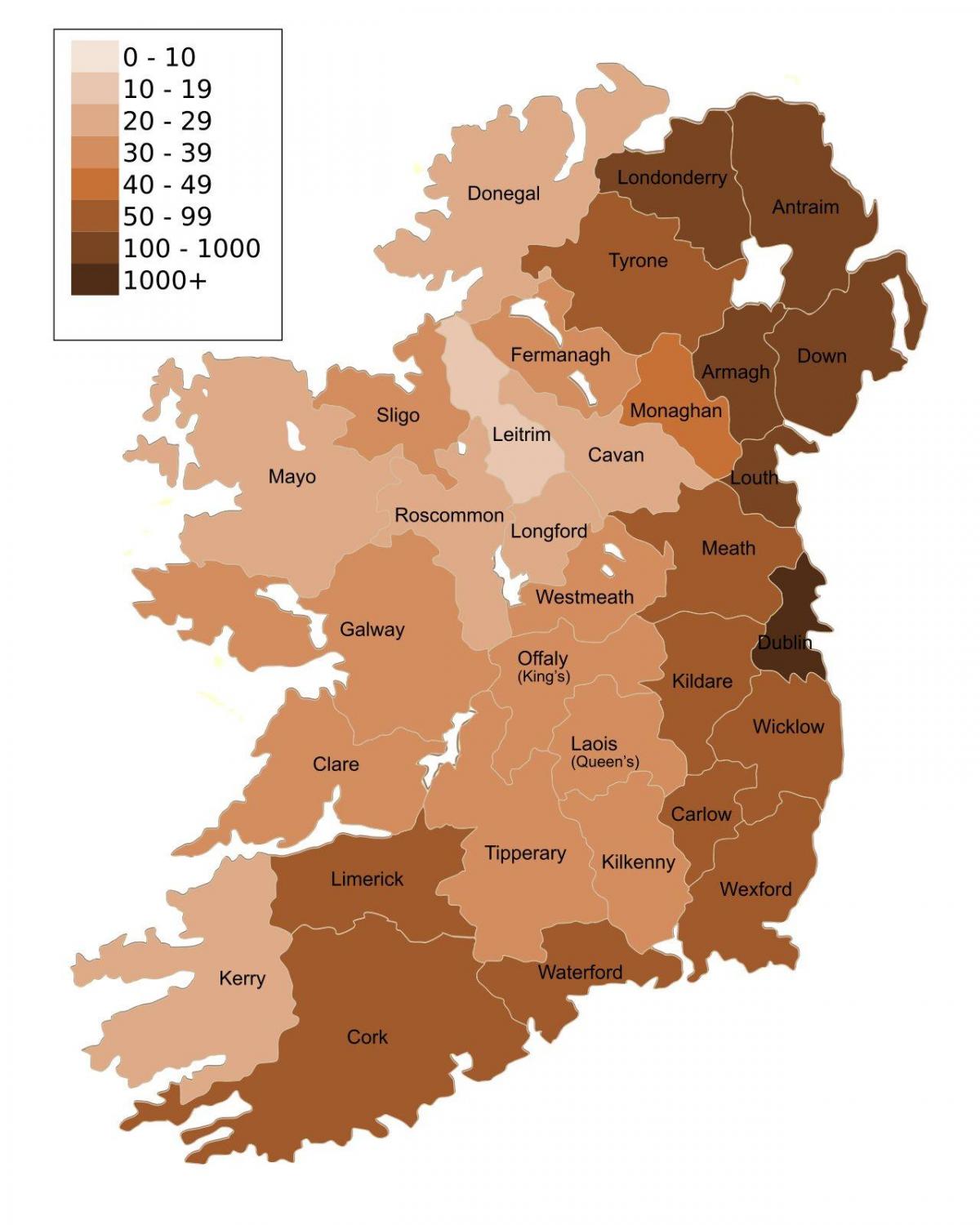 Mapa de densidad de Irlanda