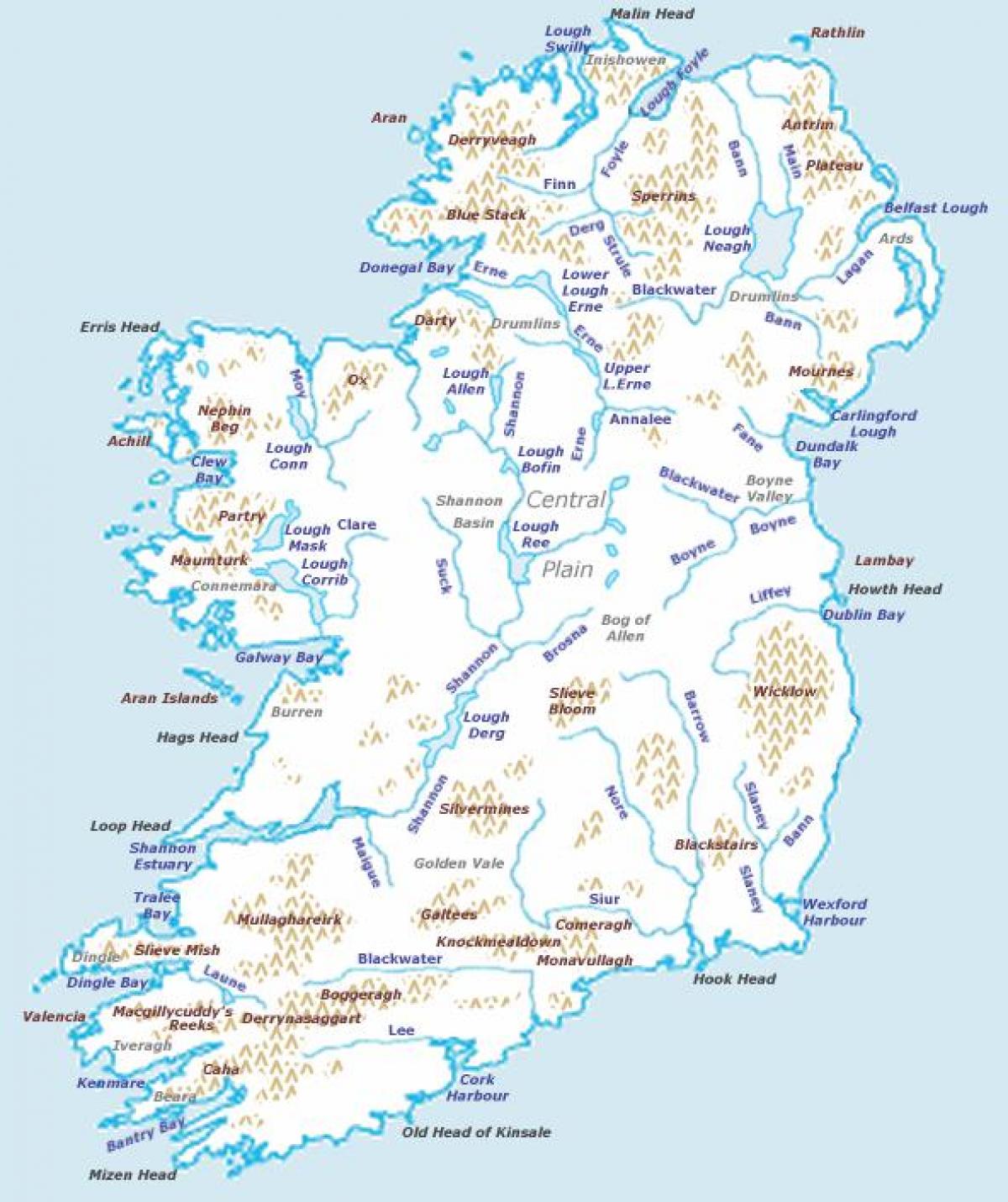 Mapa de los ríos en Irlanda