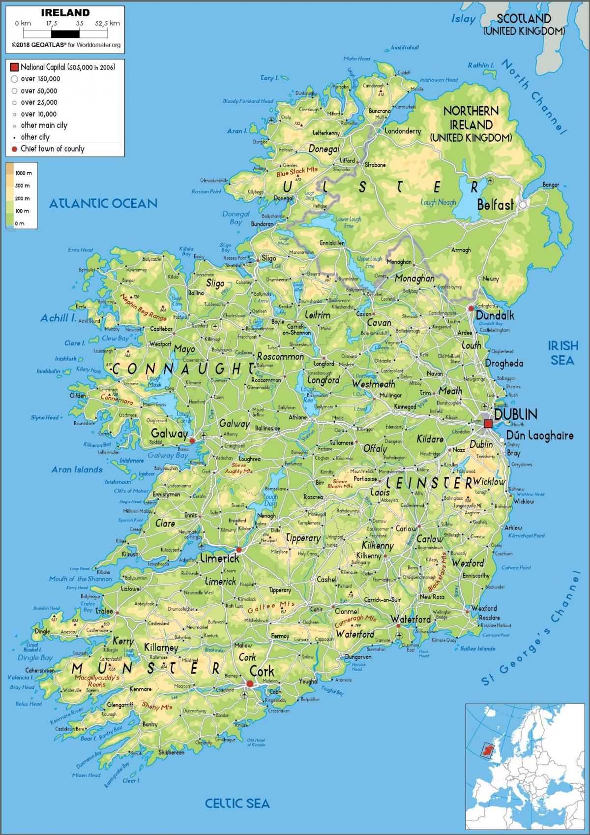 Mapa del relieve de Irlanda