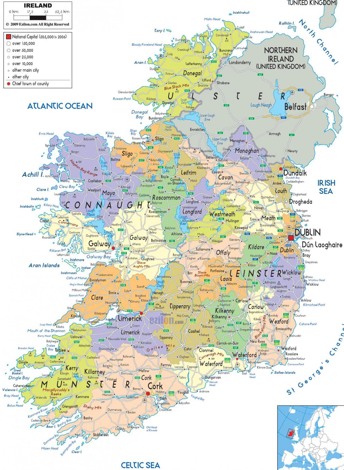 Mapa administrativo de Irlanda
